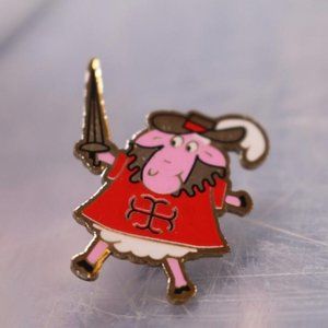 Vintage Trading Pins: Musketeer sword pink sheep Knight soldier rare